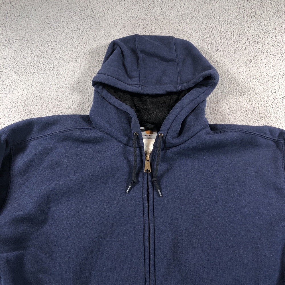 Vintage Carhartt Hoodie Mens Extra Lage Blue J149 Y2K Thermal Full Zip Workwear - Picture 2 of 13